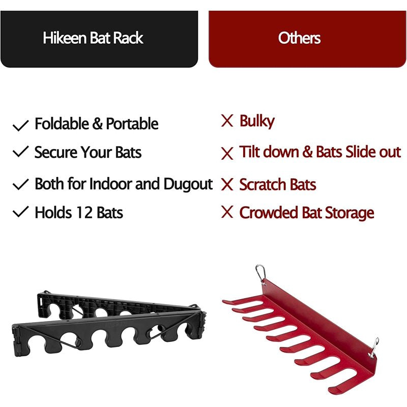 12-Bat Foldable Dugout Organizer Baseball Bat Rack for Storage