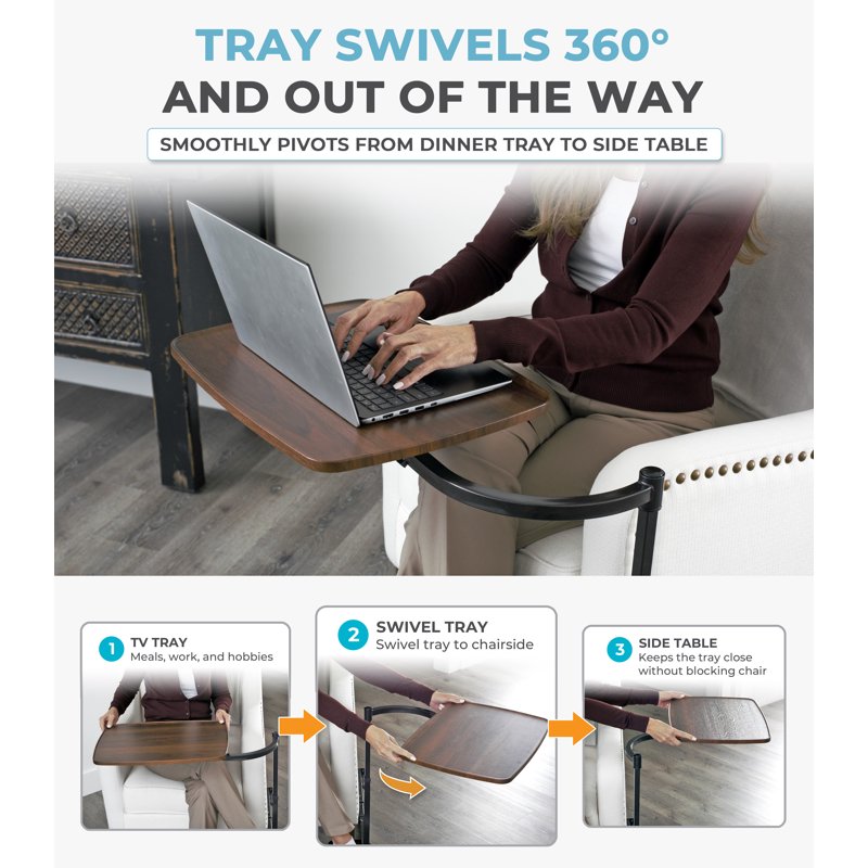 Adjustable Swivel TV Tray Table for Couch or Recliner - Large Laptop & Side Table