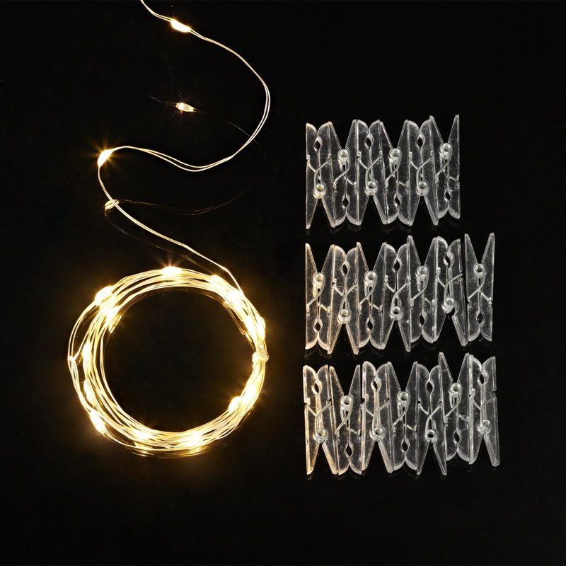 Indoor Battery-Operated LED Photo Clip String Lights - 20 Count, Warm White, 6ft 4in