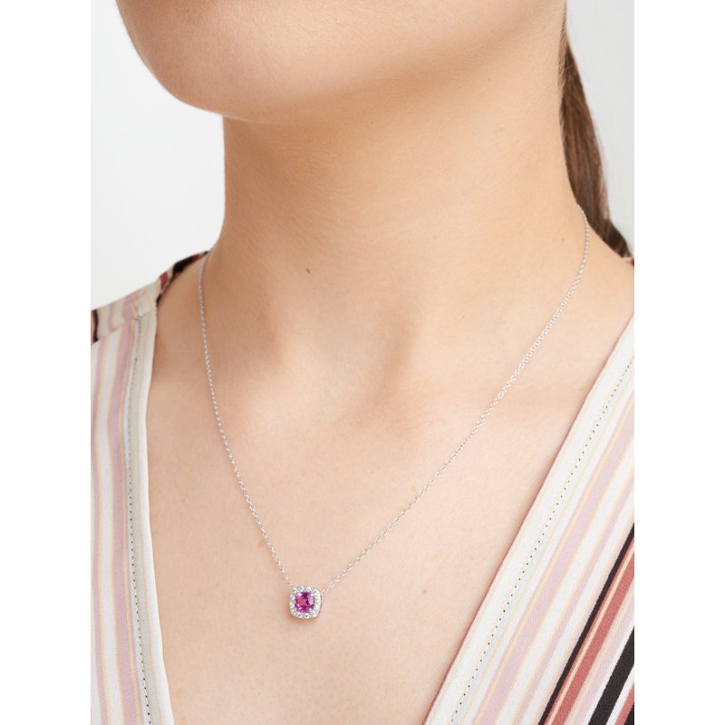 Sterling Silver Pink Sapphire & CZ Necklace for Women - Elegant Jewelry Gift