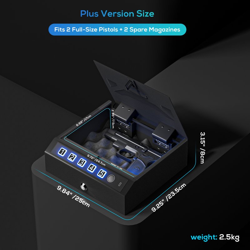Biometric Gun Safe with Fingerprint & Keypad - Secure Pistol Storage Box