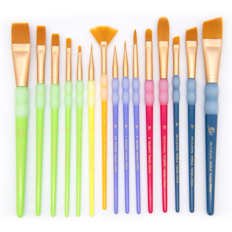 15Pcs Gold Taklon Art & Craft Brush Set - Versatile Painting Tools