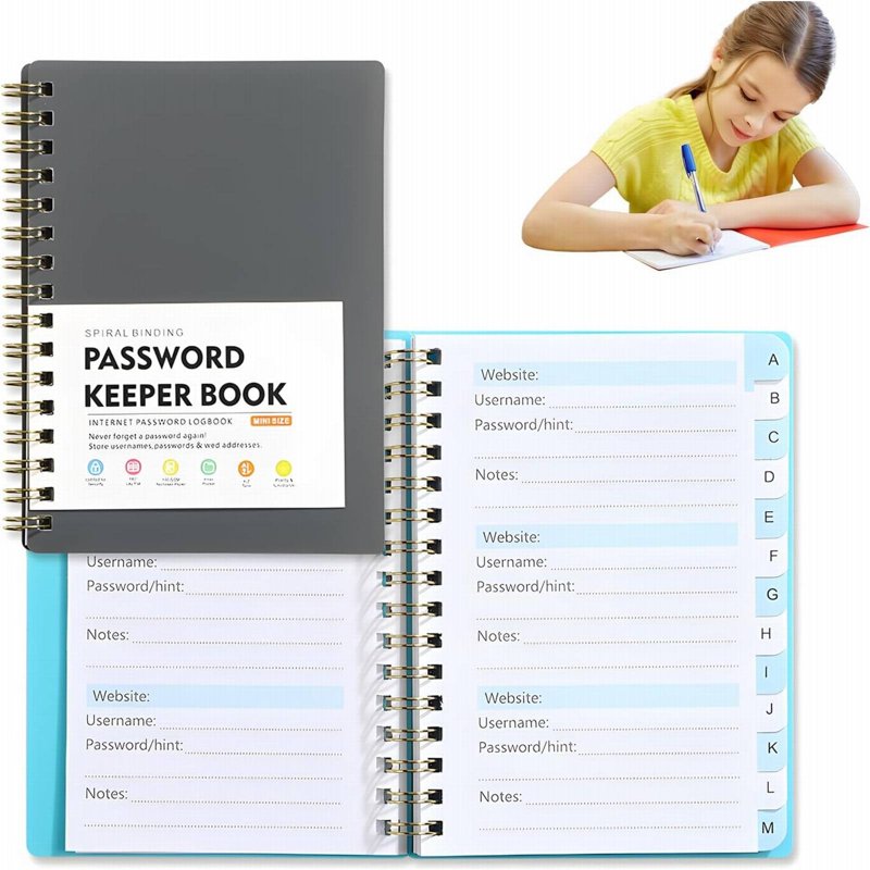 Password Book with Alphabetical Tabs - Compact Password Organizer for Home & Office