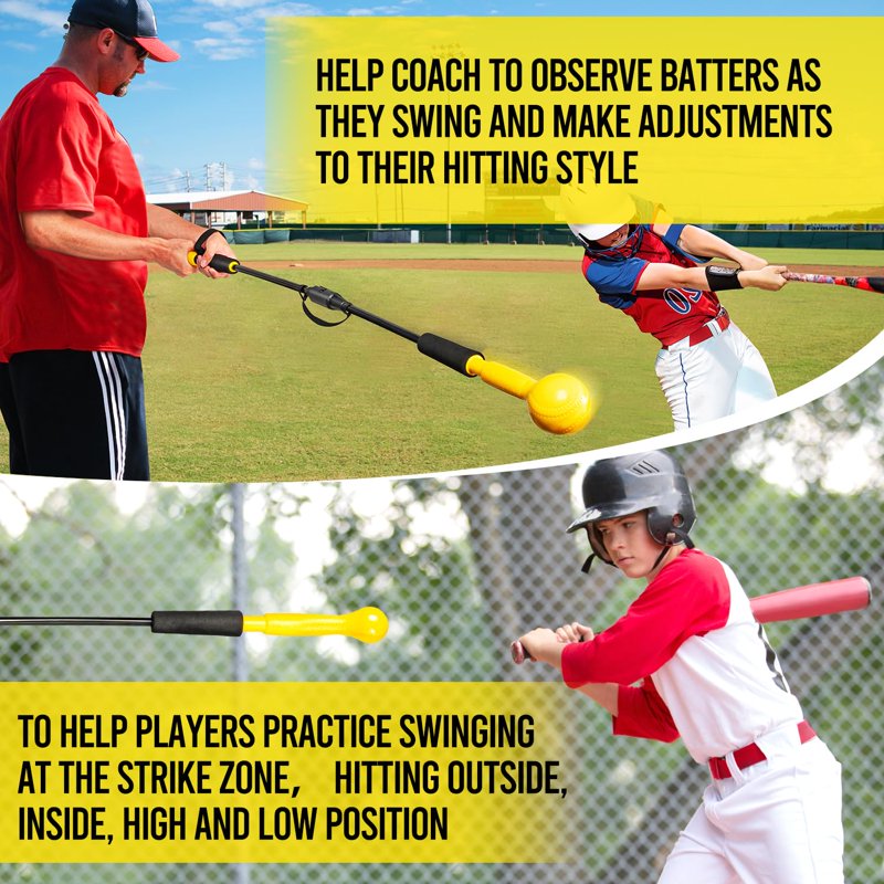 Baseball Hitting Stick with Dual-Size Ball Head, Portable Swing Trainer