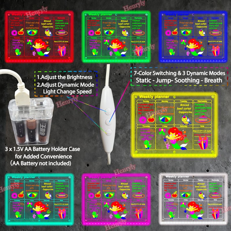 7 Colors Change LED Magnetic Acrylic Calendar - Fridge Organizer & Dry Erase Board
