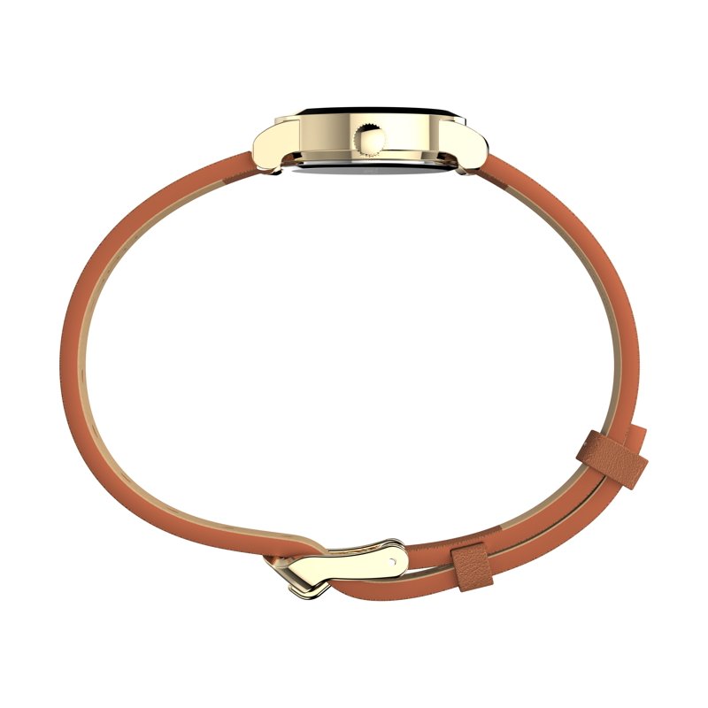 Women's Mother of Pearl Dial Watch with Brown Leather Strap - Gold Tone Case