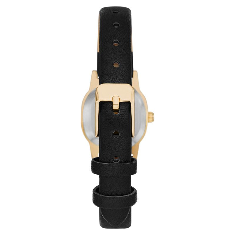 Women's Quartz Analog Wristwatch with Gold Tone Oval Case and Faux Leather Strap