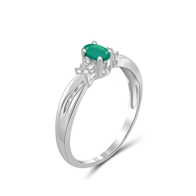 Emerald Birthstone Ring 0.25 Carat Sterling Silver with White Diamond Accents