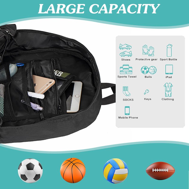 WOLT Soccer Backpack with Ball Holder & Shoe Compartment - Variation: Black