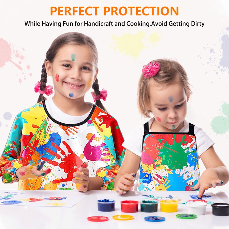 Kids Waterproof Art Smock & Apron Set with Adjustable Straps - Toddler & Child Painting & Cooking Apron
