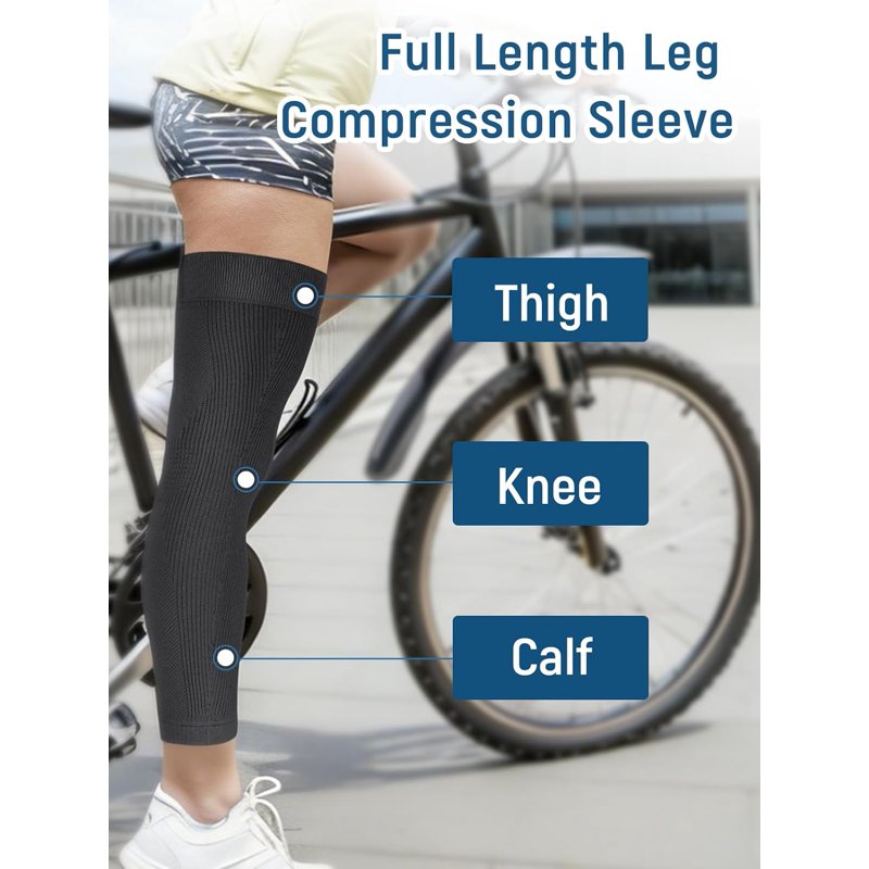 Full Leg Compression Sleeve for Athletic Recovery and Support, Fits Thigh, Knee & Calf