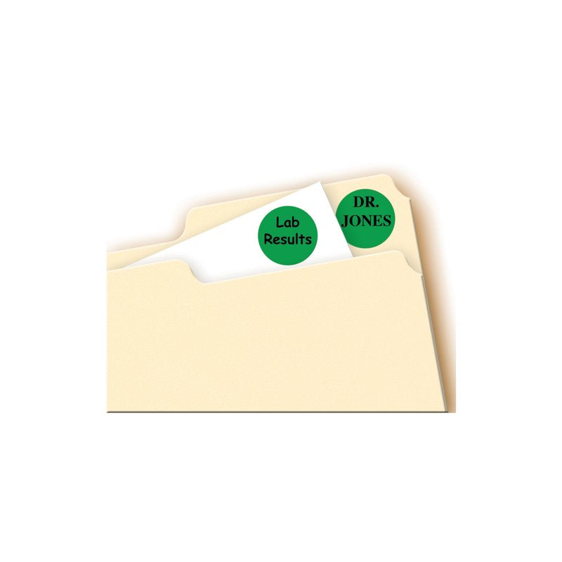 Self-Adhesive Removable Labels - Green, 0.75 Inch Diameter, Pack of 1008