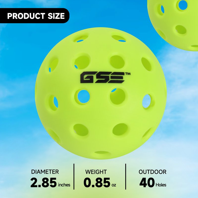 GSE 12-Pack Outdoor Pickleball Balls Set - 40-Hole, Fluorescent Green | Variation: Green