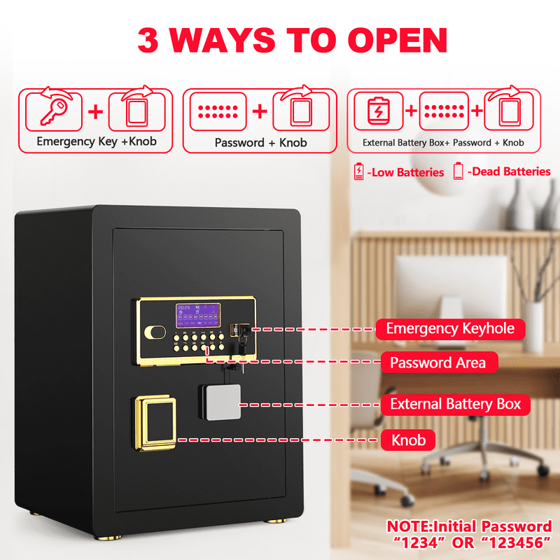 Large Digital Security Safe Box 3.5 Cu Ft with Fireproof Bag & Alarm System