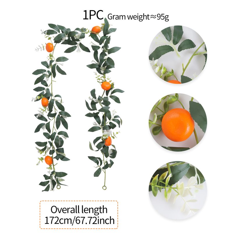 Artificial Orange Fruit Garland 67.7 Inch with White Flowers & Green Leaves - Indoor & Outdoor Decor