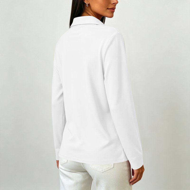 Women's Long Sleeve Polo Shirts with Side Slits - Business Casual Golf Top
