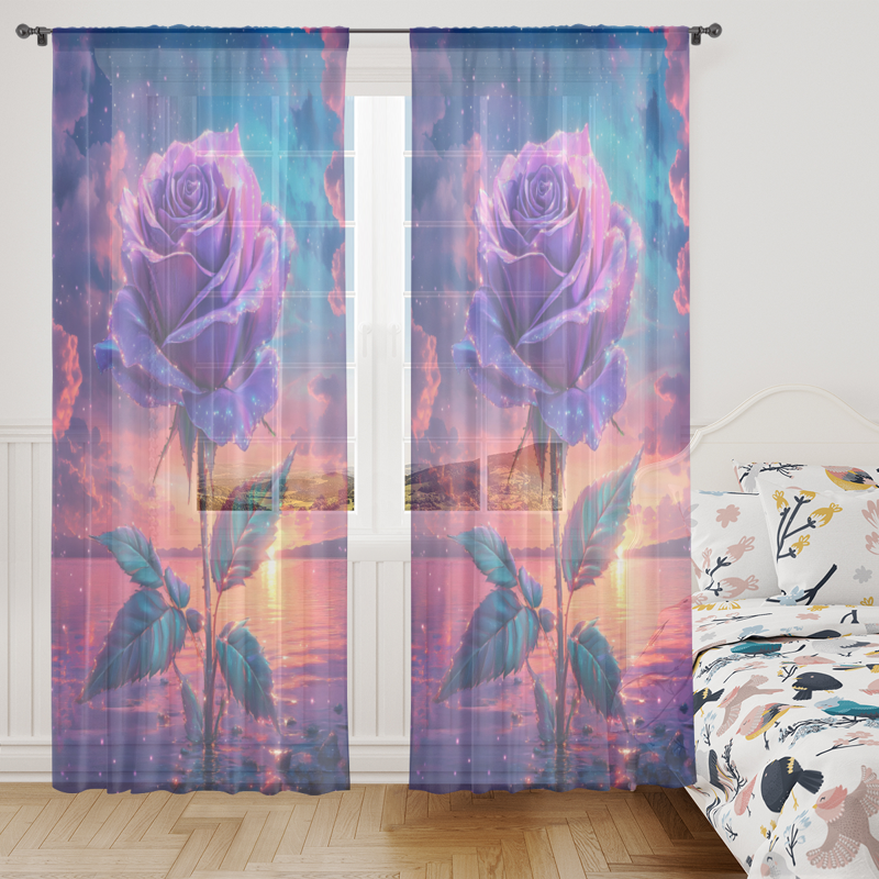 Purple and Sunset Sheer Curtains 84 Inch Long 2 Panels Light Filtering Window Drapes