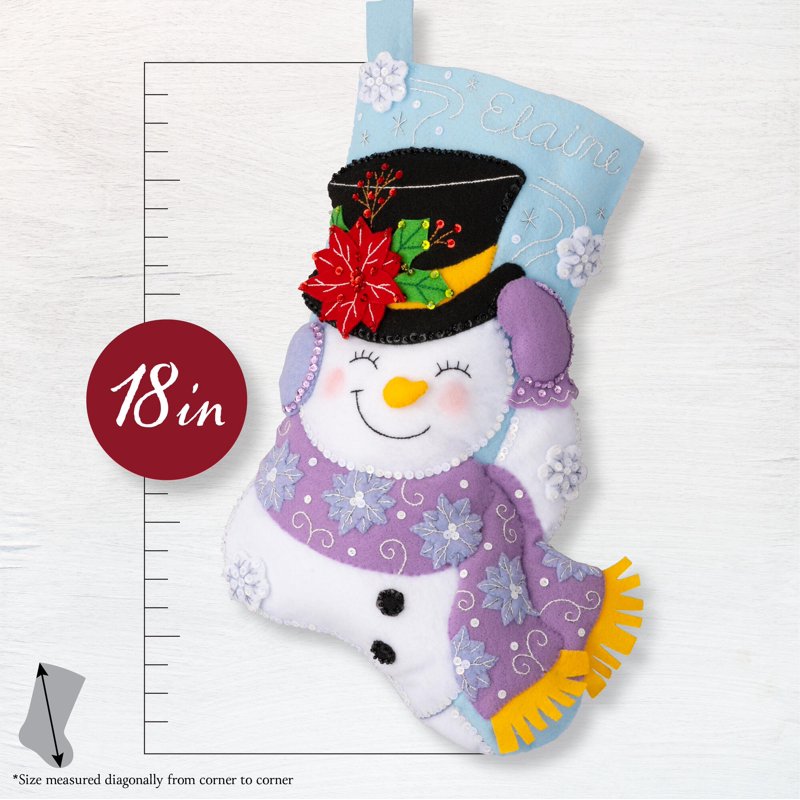 Christmas Felt Stocking Embroidery Kit with Snowman Design, 18 Inches