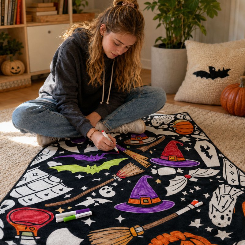 DIY Coloring Blanket for Adults & Kids - Personalized Creative Art Throw