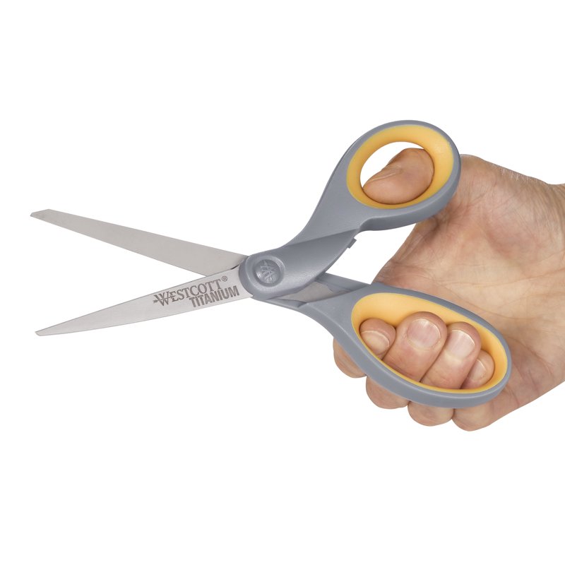 Titanium Bonded Scissors 7-Inch, Straight Cut, Gray/Yellow – 6 Pack