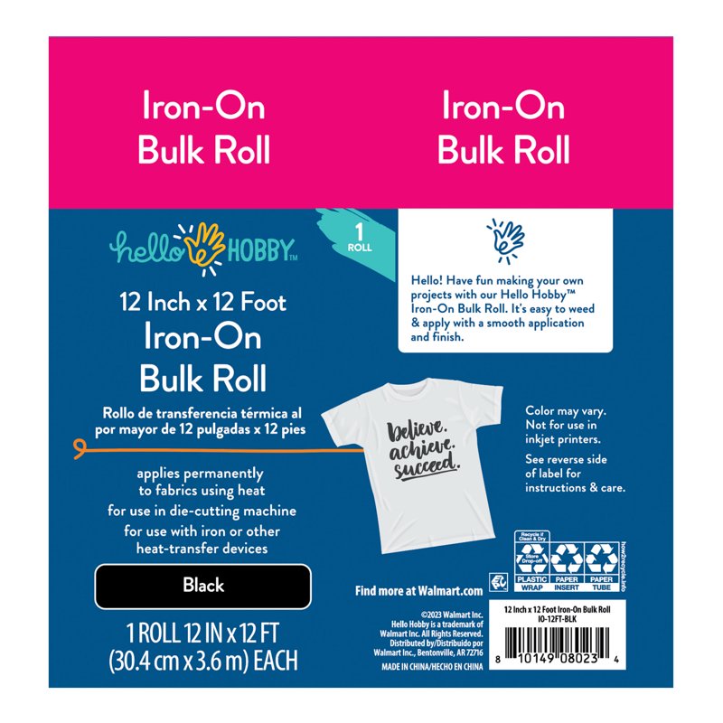 Black Iron-On Craft Vinyl Roll - Heat Transfer Material for T-Shirts & Apparel