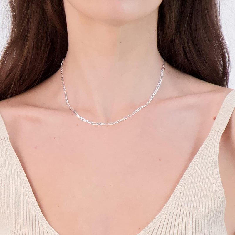 Sterling Silver Figaro Link Chain Necklace with Lobster Claw Closure - Made in Italy