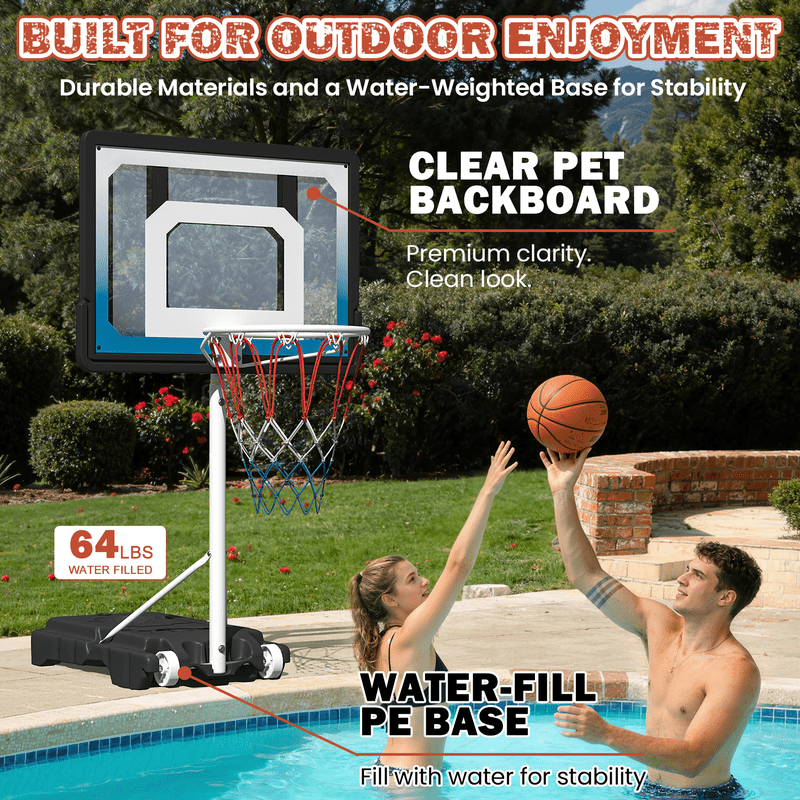 Adjustable Pool Basketball Hoop with Water Base and Ball - Indoor & Outdoor