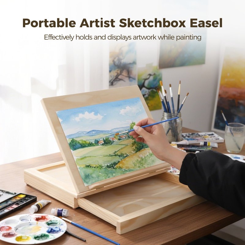 Portable Wooden Artist Sketchbox Easel with Storage Drawer & Adjustable Height