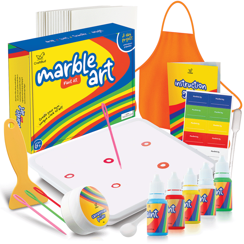 Kids Marbling Art Kit with Water Paints, Guide & Accessories — Creative Craft Supplies for Ages 8-12