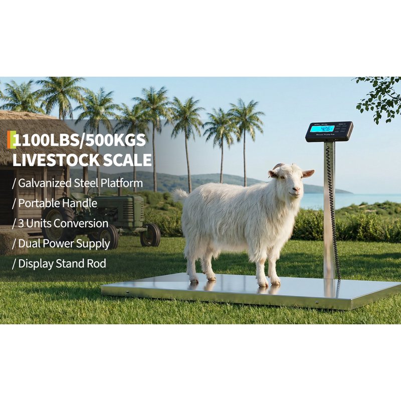 Digital Livestock Scale 1100 lbs Stainless Steel Platform Animal Floor Scale