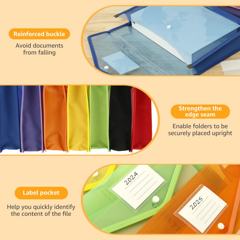 Large Plastic File Folder Organizer Set - A4 Legal Size Expandable Document Holders, Clear, 7 Pack