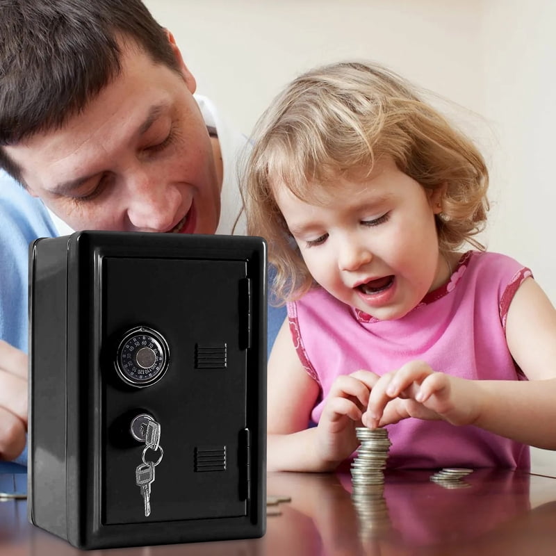 Kids Money Safe with Dual Lock & Password Key | Mini Metal Piggy Bank