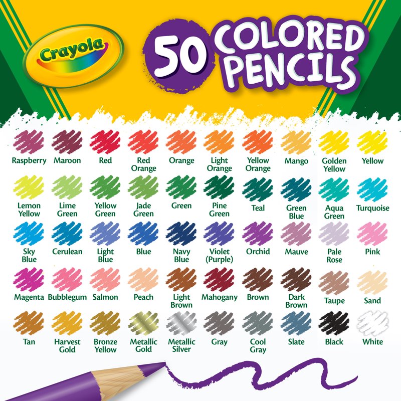 50 Count Colored Pencil Set for Kids and Adults - Non-Toxic Art Supplies