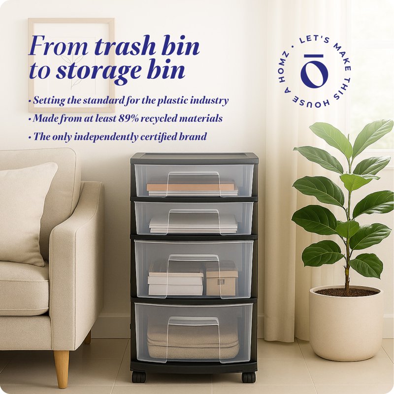 Black Plastic 4-Drawer Storage Container Organizer - Home & Closet Use