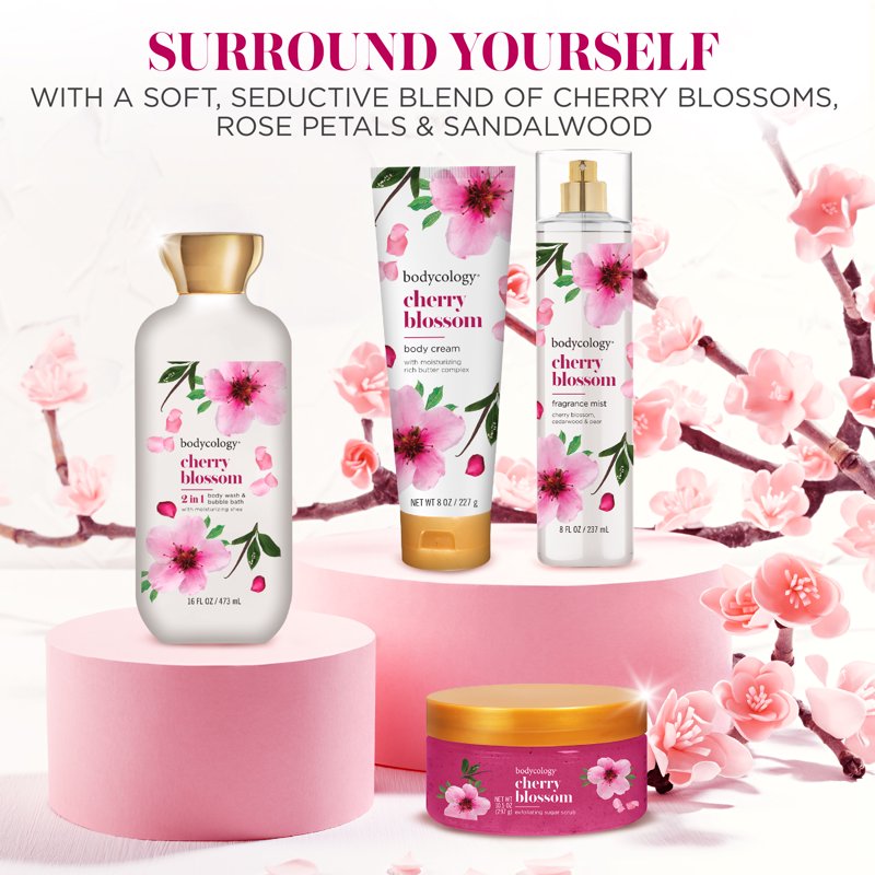 Bodycology Cherry Blossom Exfoliating Sugar Scrub 10.5 oz - Pack of 4