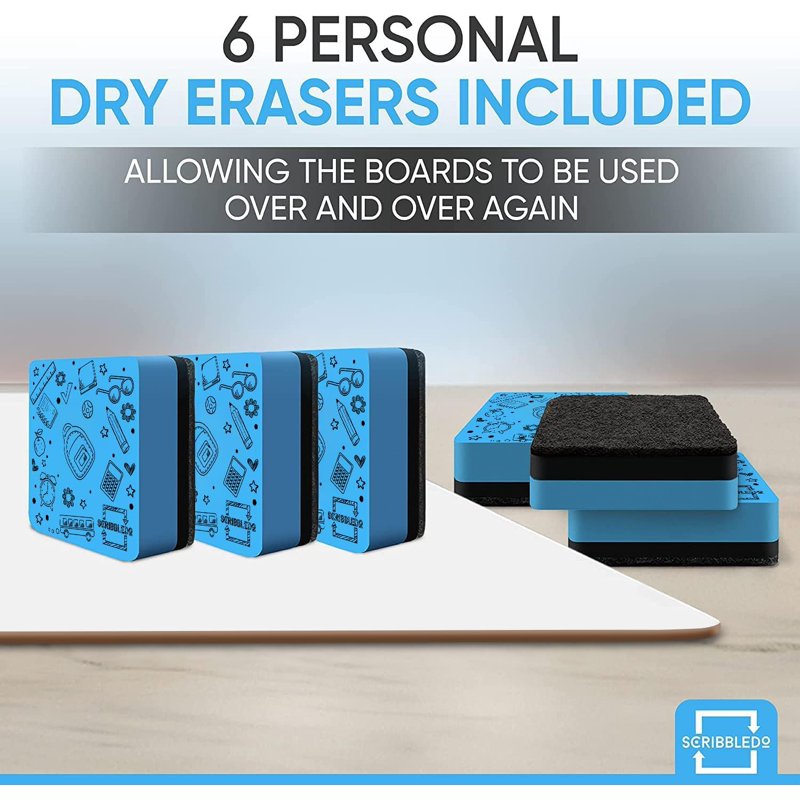 Portable Dry Erase Boards Set with Erasers 9x12 Inches - 6 Pack