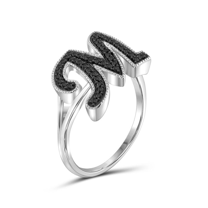 Black Diamond Initial Letter Ring - Custom Sterling Silver Monogram Jewelry for Women
