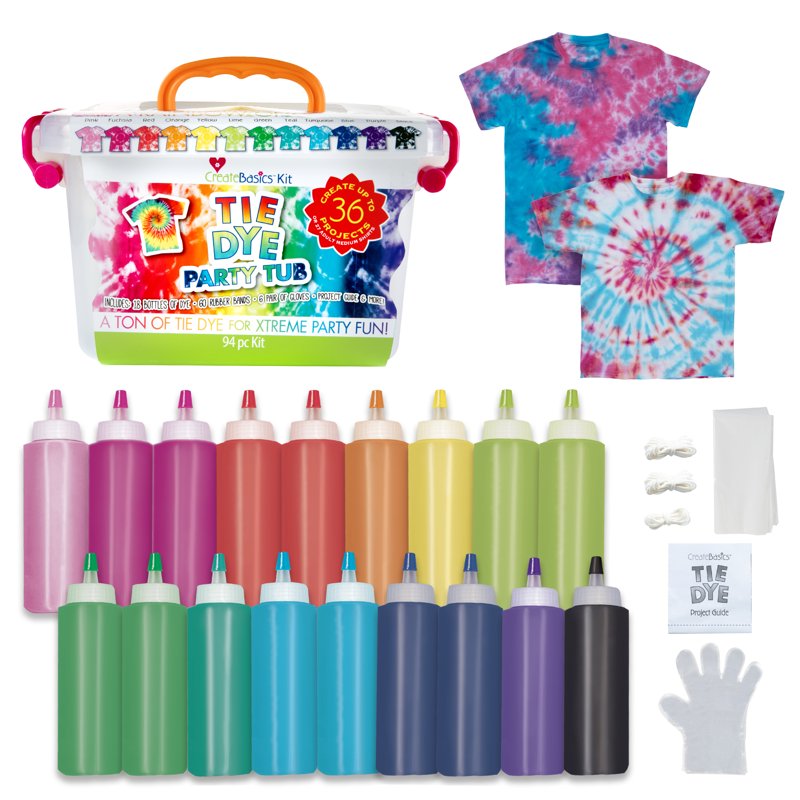 Tie Dye Party Kit with 18 Bottles & Accessories for Group Crafting