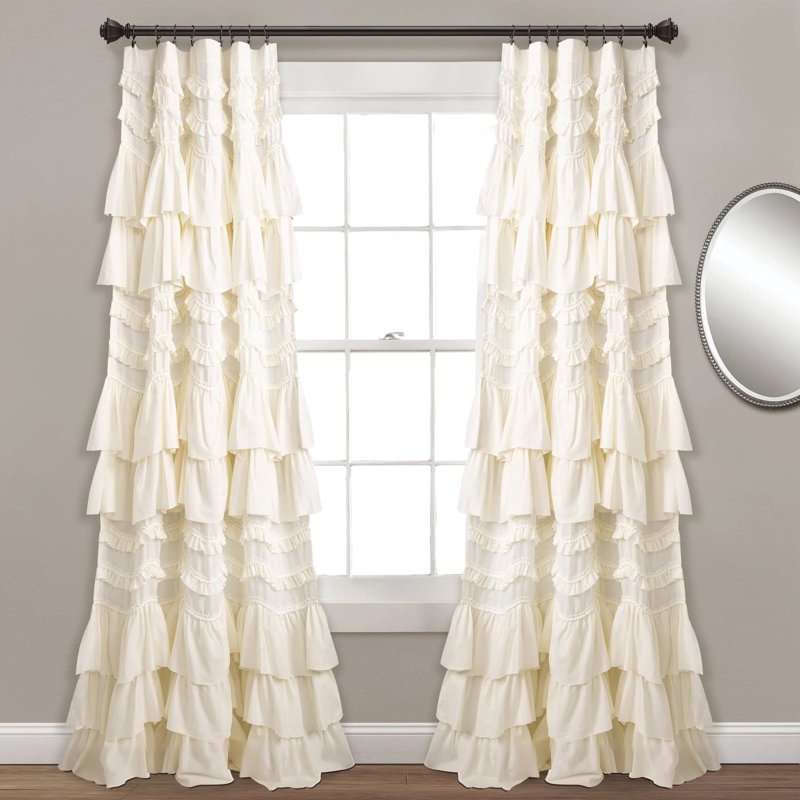 Textured Window Curtain Panel with Pom Poms - 84 x 52 Inches, Multiple Colors