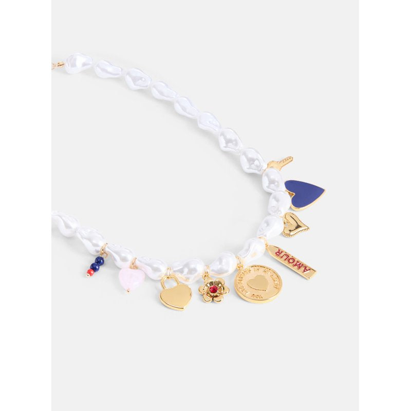 Faux Pearl Charm Necklace for Women 16-Inch with 3-Inch Extender