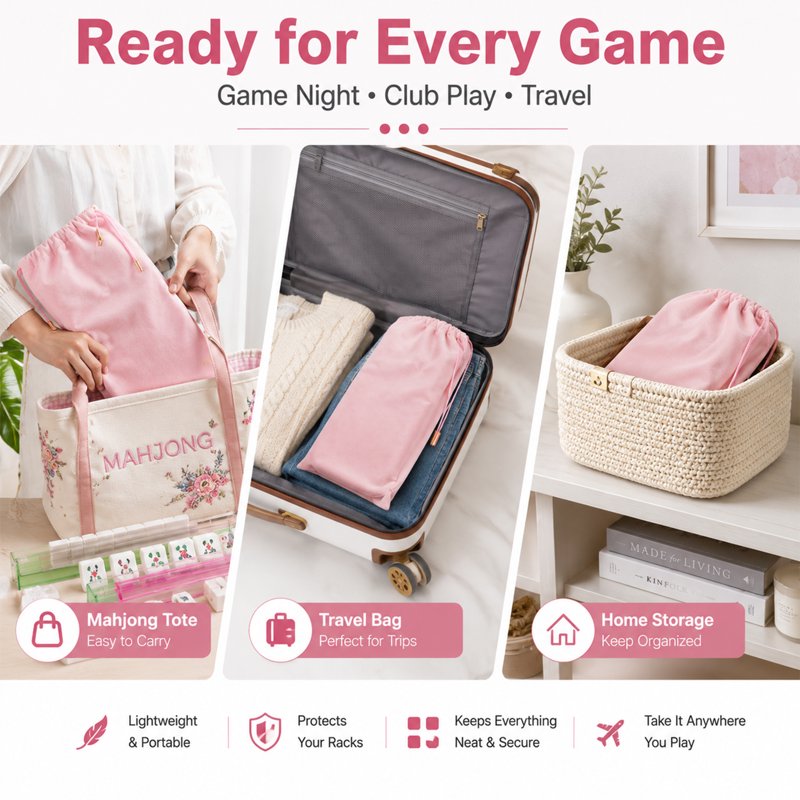 Velvet Mahjong Rack Storage Bag with 2 Compartments for 4 Racks & Pushers