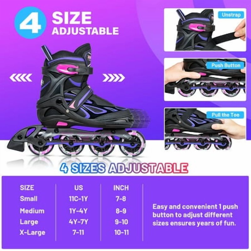Kids Inline Skates with Light-Up Wheels Adjustable for Girls & Boys - Purple, Medium