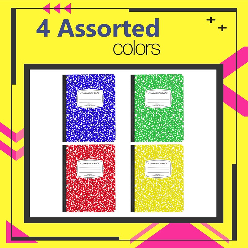 100-Sheet Wide Ruled Composition Notebooks Assorted Colors 48-Pack