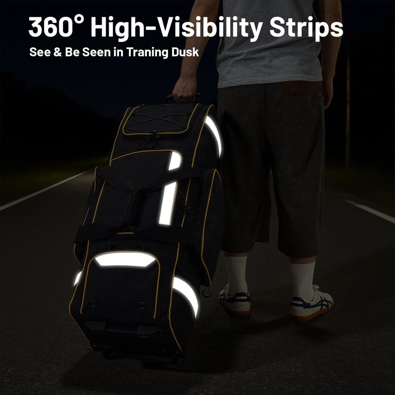 Large Baseball & Softball Catcher Gear Bag with Wheels, 81L Capacity, Multi-Pockets