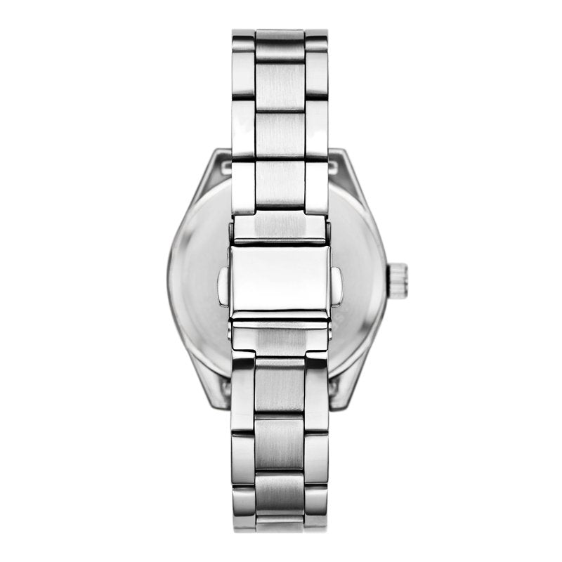 Women's Silver Tone Wristwatch - 33mm Round Case, Sunray Dial & 3-Link Bracelet