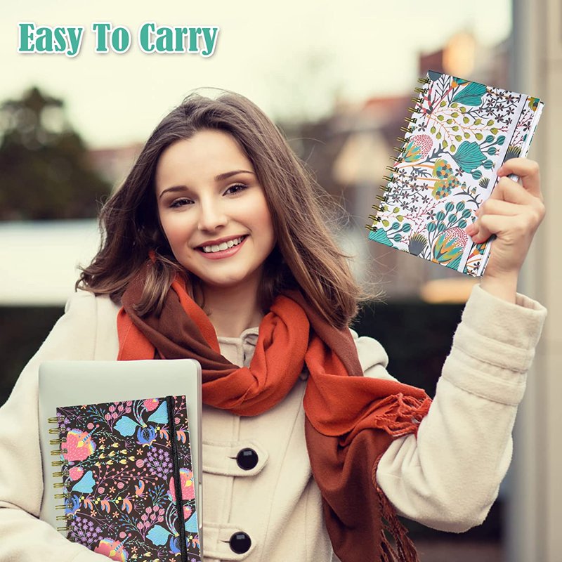 4 Pack A5 Spiral Notebooks Hardcover Floral Lined Journals for Writing & Office