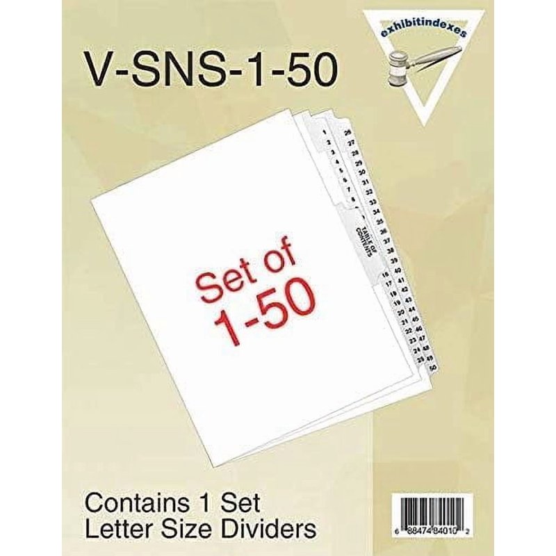 Numbered Divider Tabs 1-50 for Binders - 3 Hole Punched, Laminated