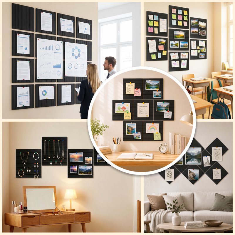48-Inch x 36-Inch Felt Bulletin Board 12-Pack with Pushpins & Adhesive Tabs