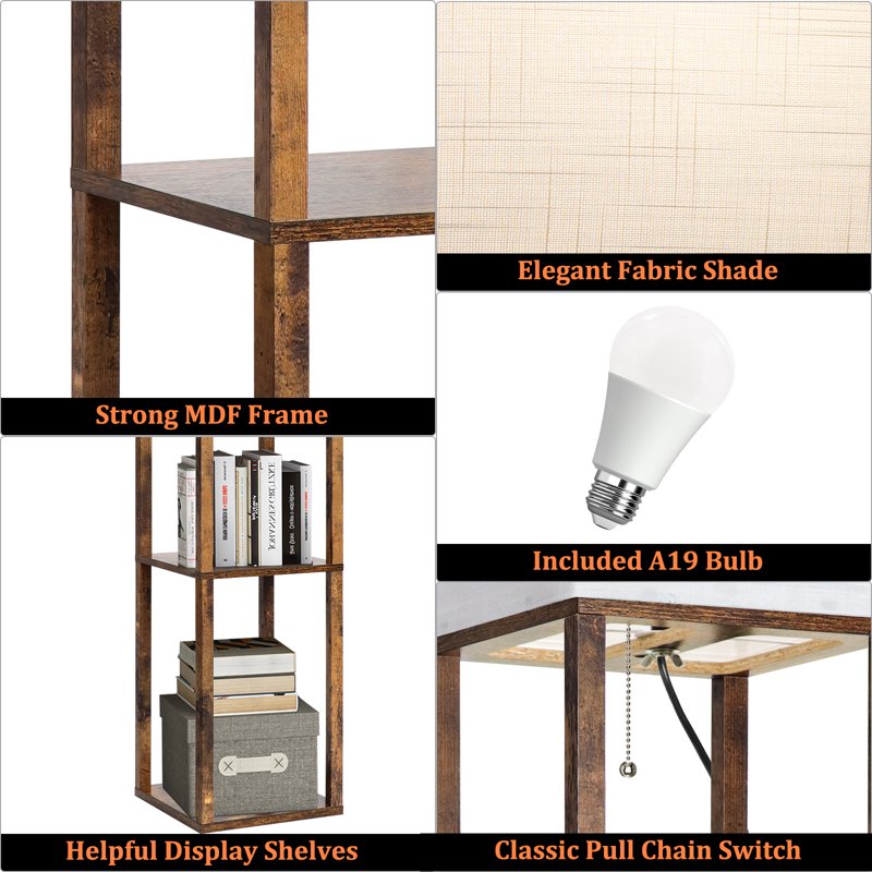 Modern Dimmable Floor Lamp with Shelves - Solid Wood Standing Lamp for Living Room & Bedroom