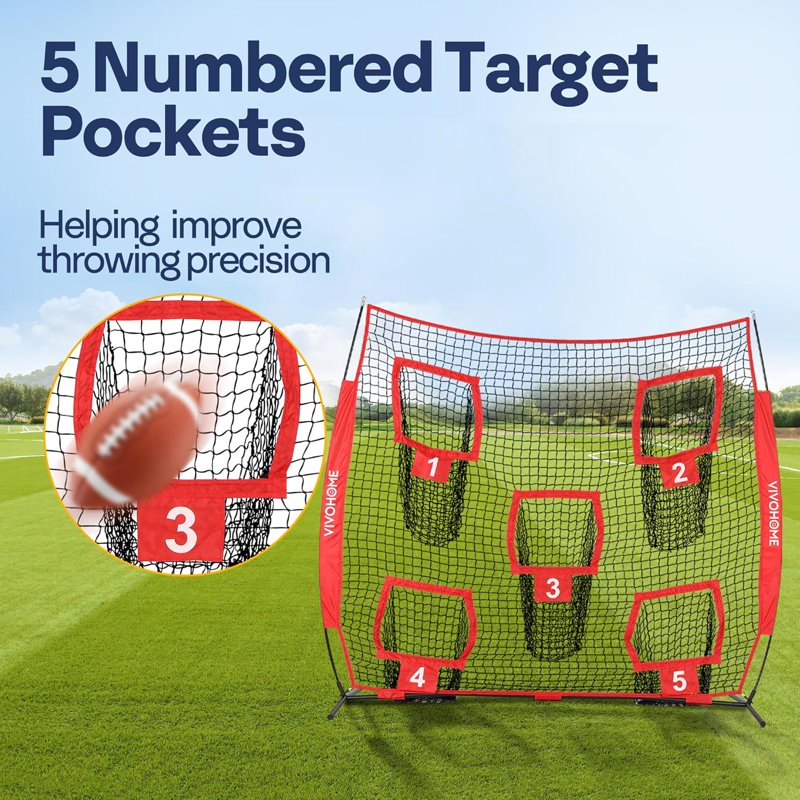 7x7 ft Football Practice Net with Targets - Throwing Accuracy Training Equipment